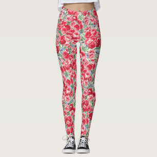 Vintage Red Rose Floral Pattern Leggings