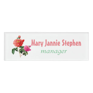Vintage red rose flower name plate