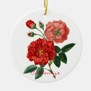 Vintage Red Rose Illustration Thunder_Cove Ceramic Ornament