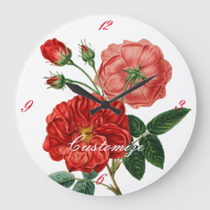Vintage Red Rose Illustration Thunder_Cove Large Clock