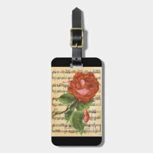 Vintage Red Rose & Music Luggage Tag