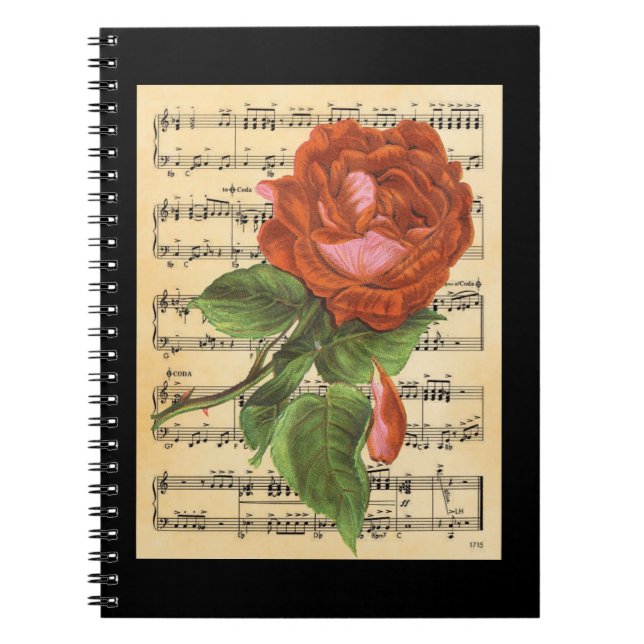 Vintage Red Rose & Music Notebook (Front)