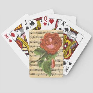 Vintage Red Rose & Music Playing Cards