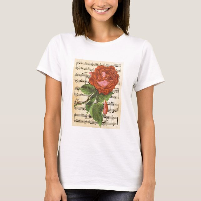 Vintage Red Rose & Music T-Shirt (Front)