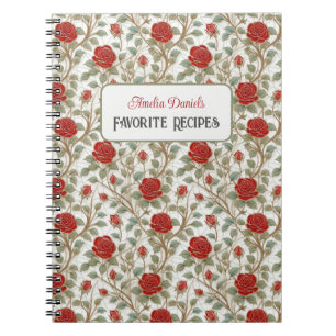 Vintage Red Rose Personalised Recipe Notebook