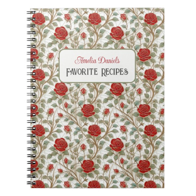 Vintage Red Rose Personalised Recipe Notebook (Front)