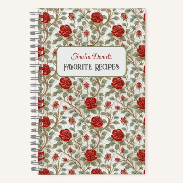 Vintage Red Rose Personalised Recipe Notebook (Front)