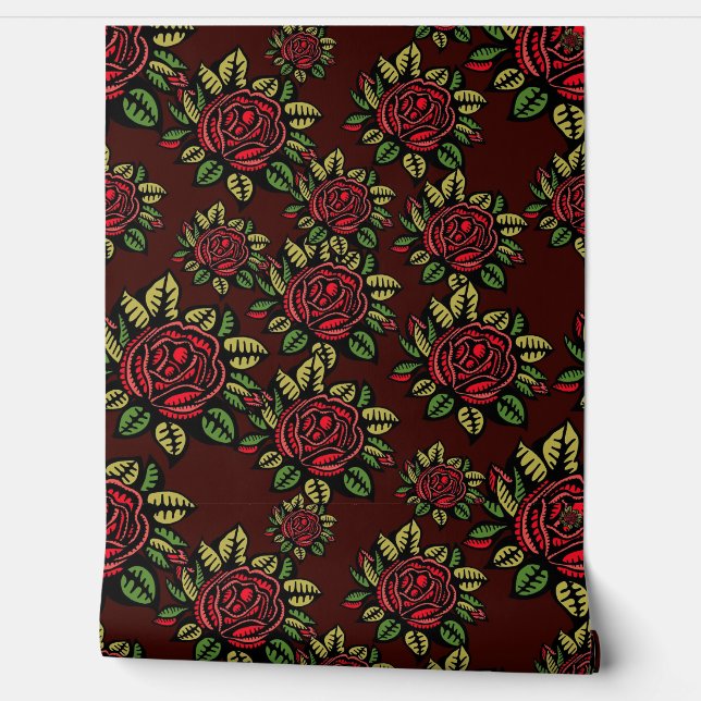 VINTAGE RED ROSE seamless  Wallpaper (Unrolling)