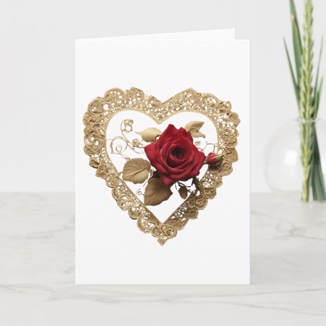 Vintage Red Rose Valentine's Day Heart Card (Front)