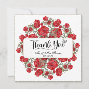 Vintage Red Rose Watercolor Floral thank you card