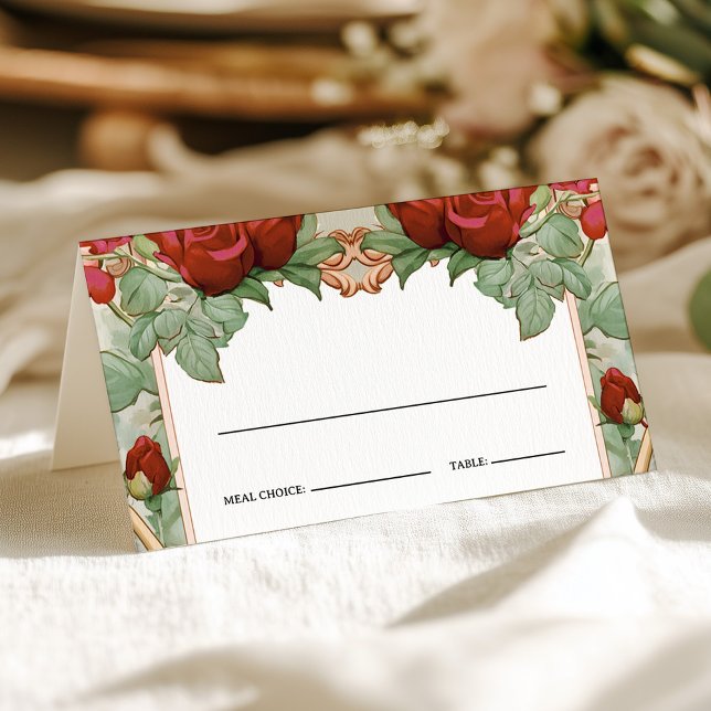 Vintage Red Rose Wedding Meal Choice Place Card  (Creator Uploaded)