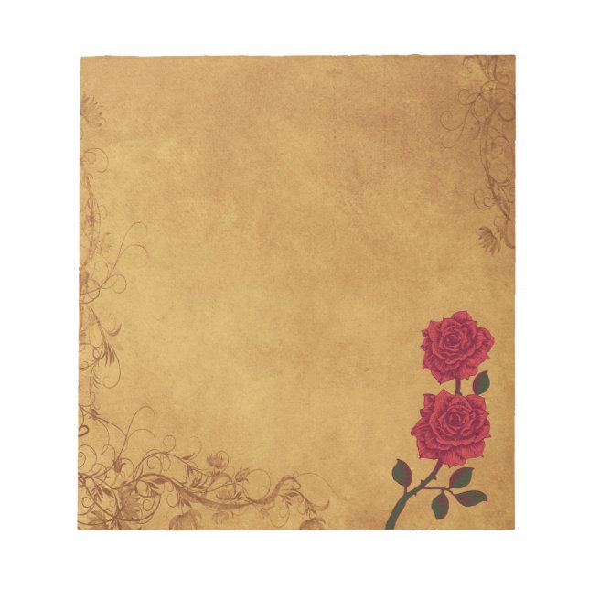 Vintage Red Rose Wedding Notepad (Front)