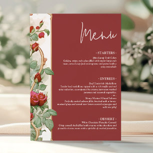 Vintage Red Rose Wedding Reception Dinner Card