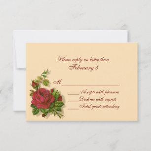 Vintage Red Rose Wedding RSVP Card