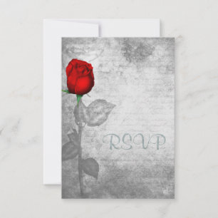 Vintage Red Rose Wedding RSVP Card