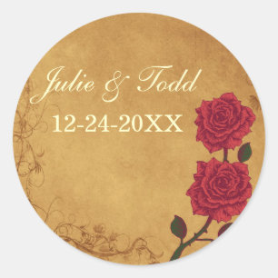 Vintage Red Rose Wedding Save The Date Classic Round Sticker