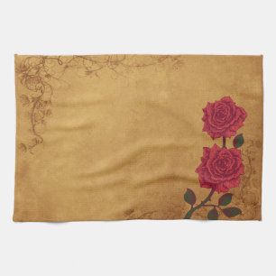 Vintage Red Rose Wedding Tea Towel