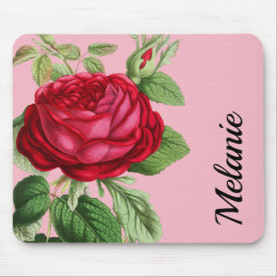 Vintage Red Rose with Your Name Mouse Pad