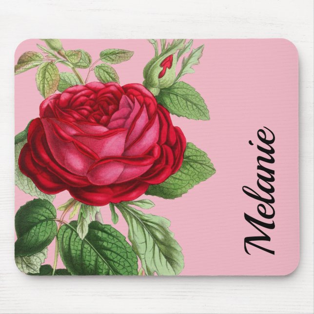 Vintage Red Rose with Your Name Mouse Pad (Front)