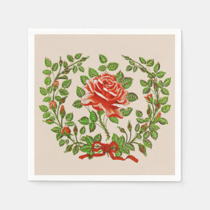 Vintage Red Rose Wreath Floral Greeting Art Napkin