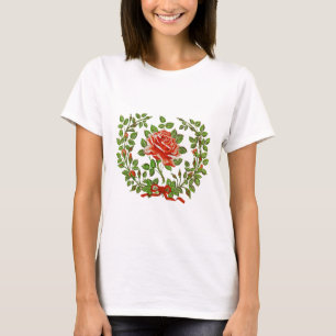 Vintage Red Rose Wreath Floral Greeting Art T-Shirt