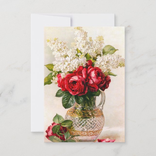 Vintage Red Roses and Baby’s Breath Invitations (Front)