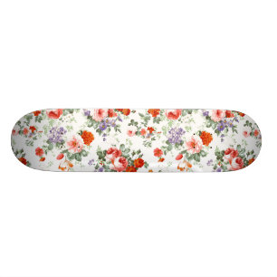 Vintage Red Roses and Flowers Skateboard
