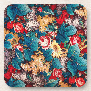 Vintage red roses and lilac floral pattern coaster