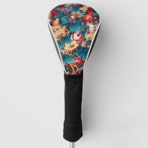 Vintage red roses and lilac floral pattern golf head cover