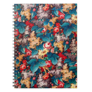 Vintage red roses and lilac floral pattern notebook