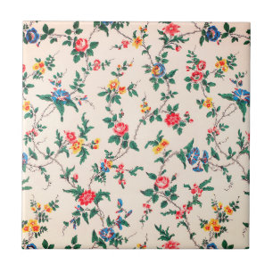 Vintage red roses blue flowers floral pattern ceramic tile
