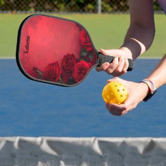 Vintage Red Roses Custom Name Pickleball Paddle