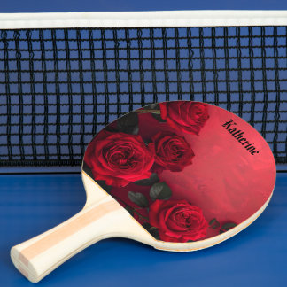 Vintage Red Roses Custom Name Ping Pong Paddle