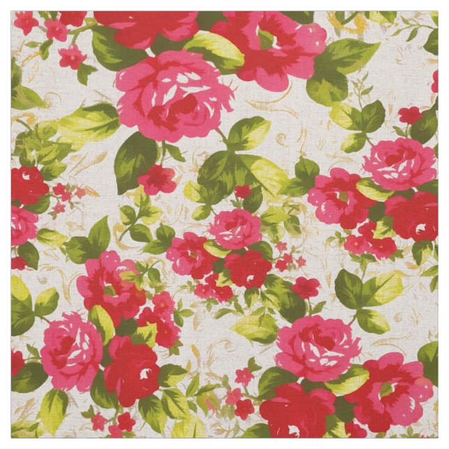 Vintage red roses fabric (Swatch)