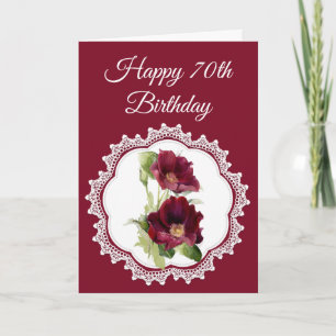 Vintage Red Roses Flower 70th Birthday Custom Card