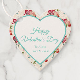 Vintage Red Roses Key & Heart Valentine's Gift Tag