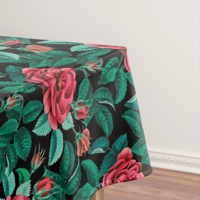 Vintage Red Roses Pattern Tablecloth (In Situ)