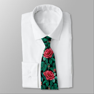 Vintage Red Roses Pattern Tie