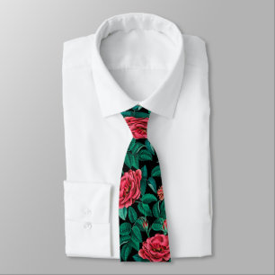 Vintage Red Roses Pattern Tie