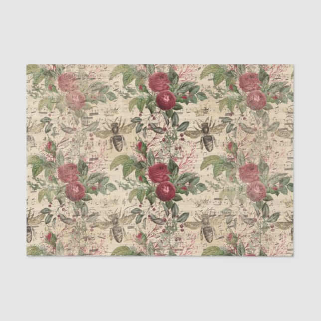 Vintage Red Roses Queen Bee  Tissue Paper (Front)