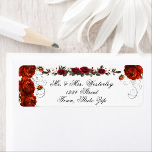 Vintage Red Roses Silver Glitter Return Address Label
