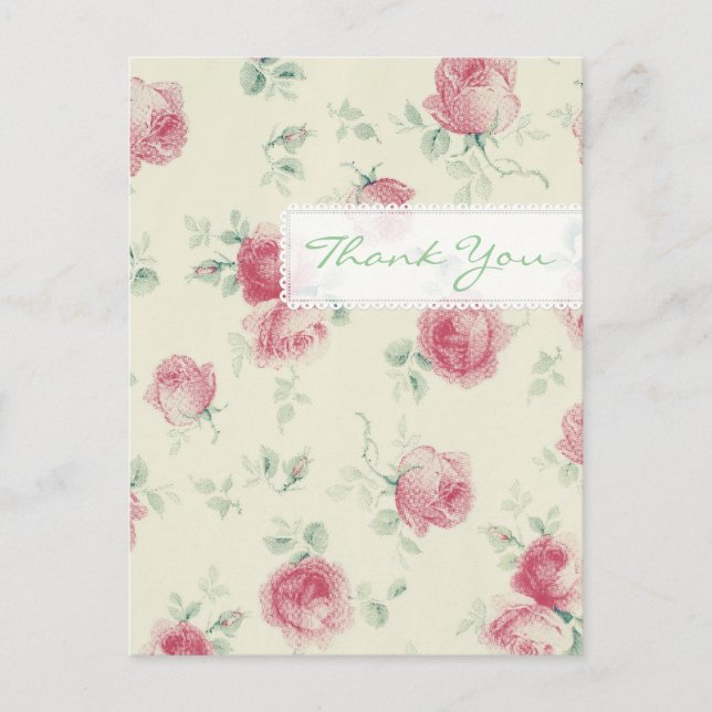 Vintage Red Roses Texture - Thank You Postcard (Front)