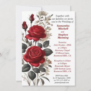 Vintage Red Roses Wedding Invitation