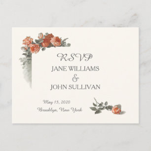 Vintage Red Roses Wedding RSVP Cards