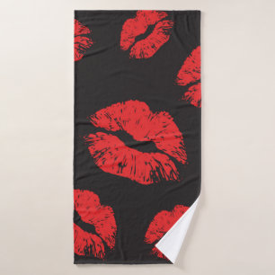 vintage red seamless pattern on black background. bath towel