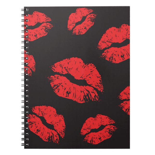 vintage red seamless pattern on black background.  notebook (Front)