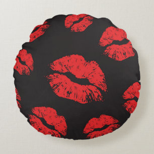 vintage red seamless pattern on black background.  round cushion