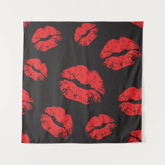 vintage red seamless pattern on black background.  tapestry (Front)