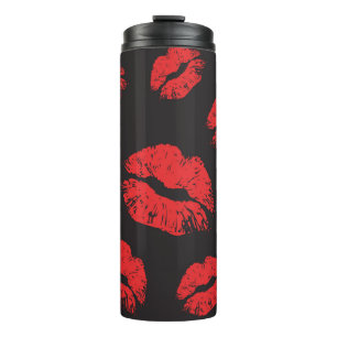 vintage red seamless pattern on black background.  thermal tumbler