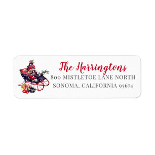 Vintage Red Sleigh Snow Return Address Return Address Label